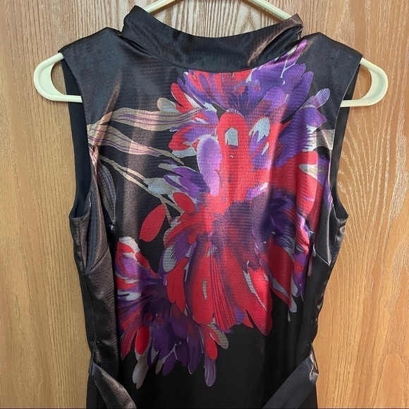 Apostrophe Black High Neck Floral Midi Dress Size 2 - Picture 2 of 7